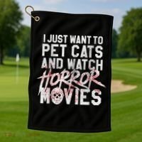 Funny Horror Movie Fan Halloween Cat Lover Gift Golf Towel thumb 1