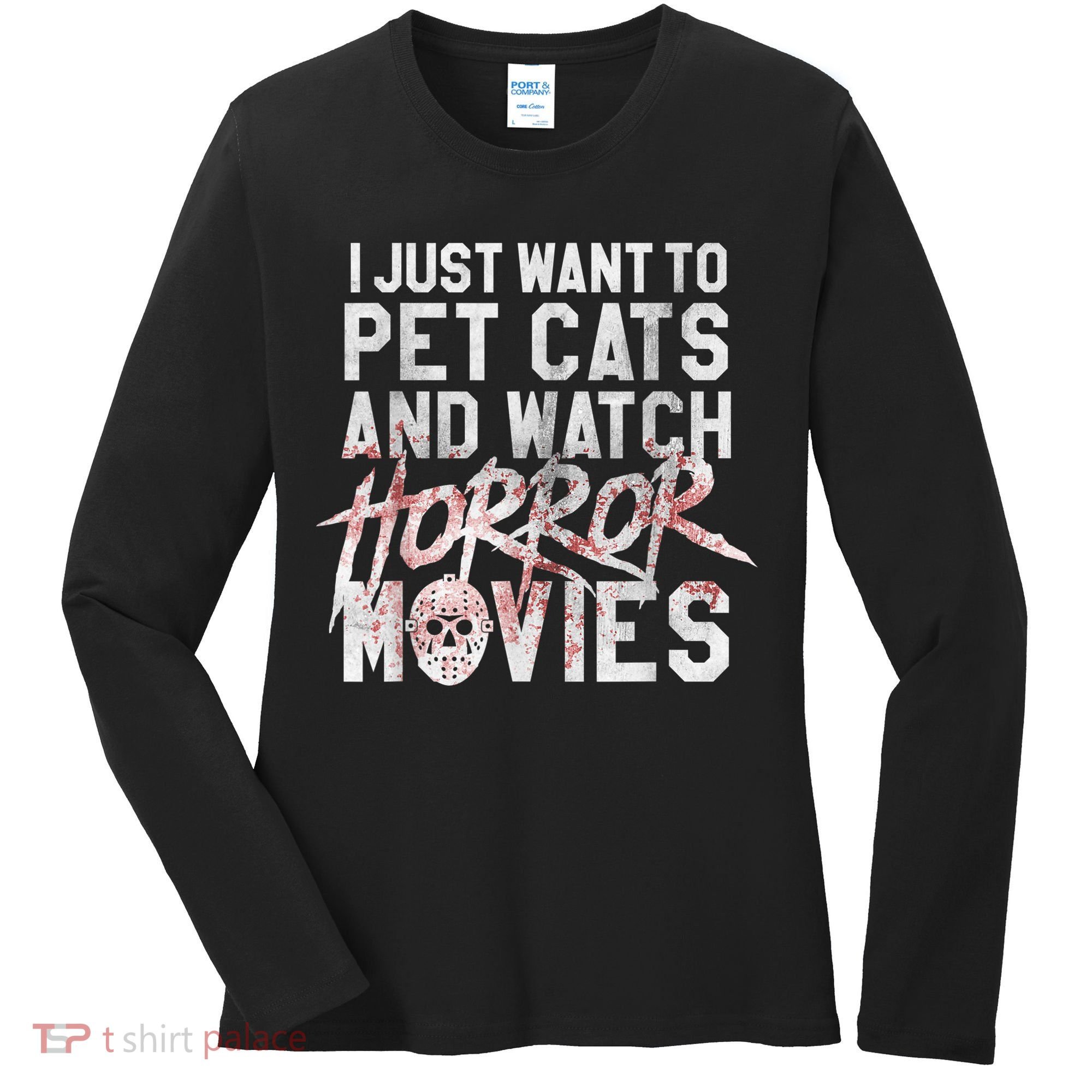 Funny Horror Movie Fan Halloween Cat Lover Gift Women's Long Sleeve Shirt