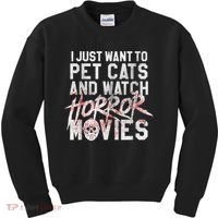 Funny Horror Movie Fan Halloween Cat Lover Gift Kids Sweatshirt thumb 0