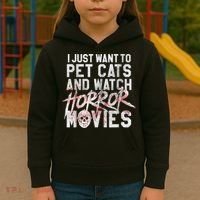 Funny Horror Movie Fan Halloween Cat Lover Gift Kids Hoodie thumb 3