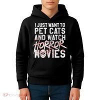 Funny Horror Movie Fan Halloween Cat Lover Gift Kids Hoodie thumb 4