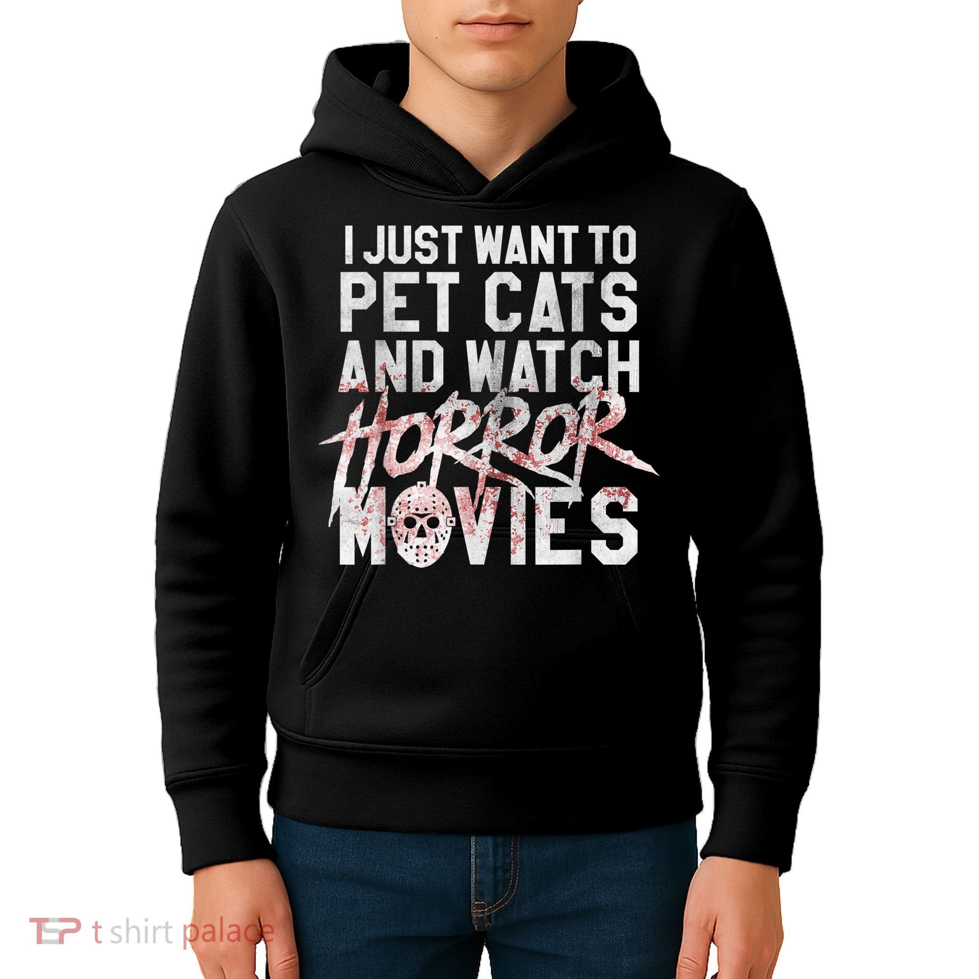 Funny Horror Movie Fan Halloween Cat Lover Gift Kids Hoodie