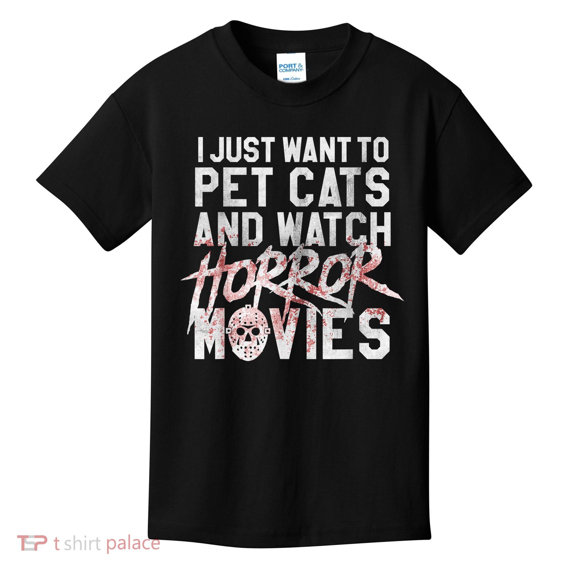 Funny Horror Movie Fan Halloween Cat Lover Gift Kids T-Shirt