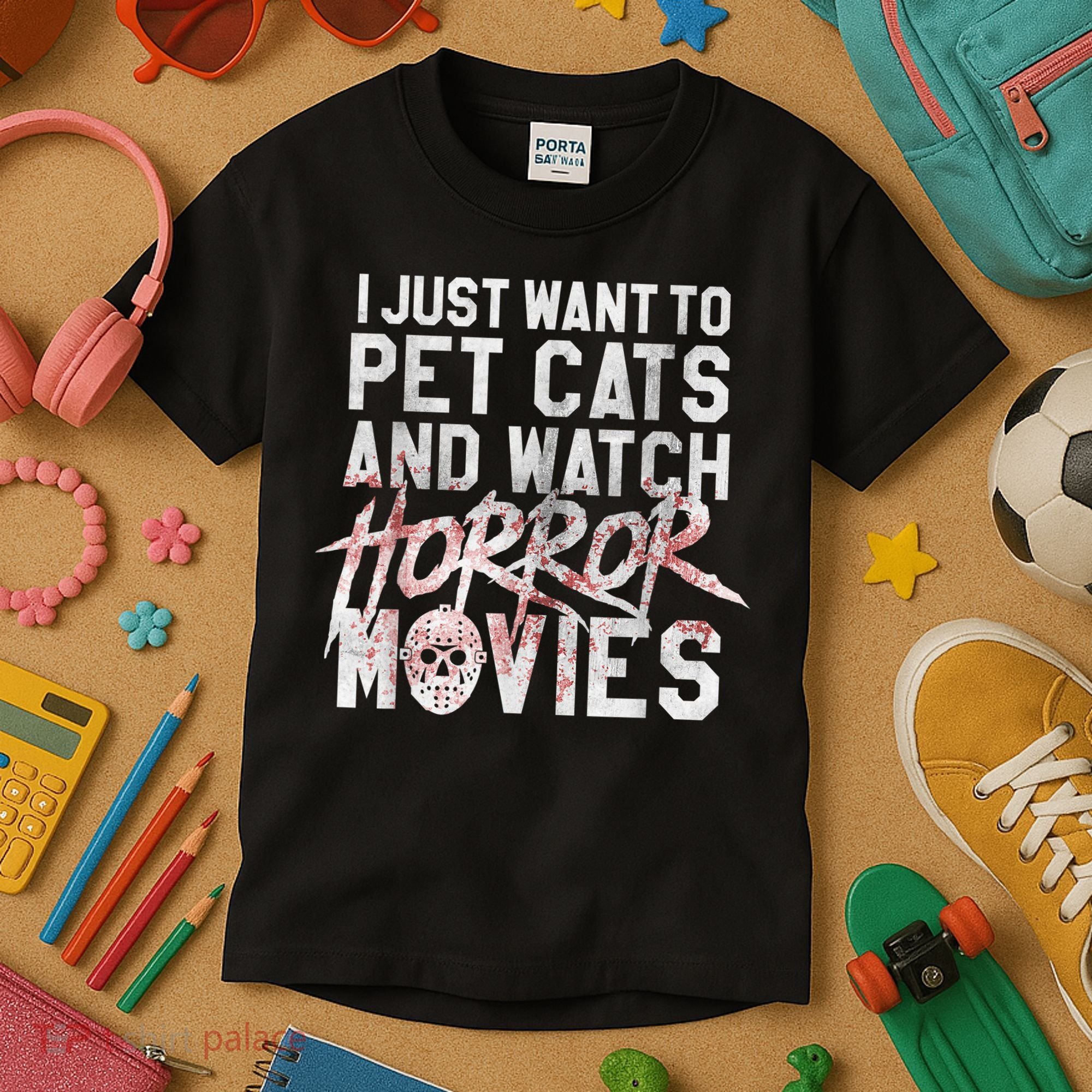 Funny Horror Movie Fan Halloween Cat Lover Gift Kids T-Shirt