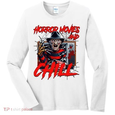 Freddy Horror Movies And Chill Scary Halloween Women's Long Sleeve Shirt