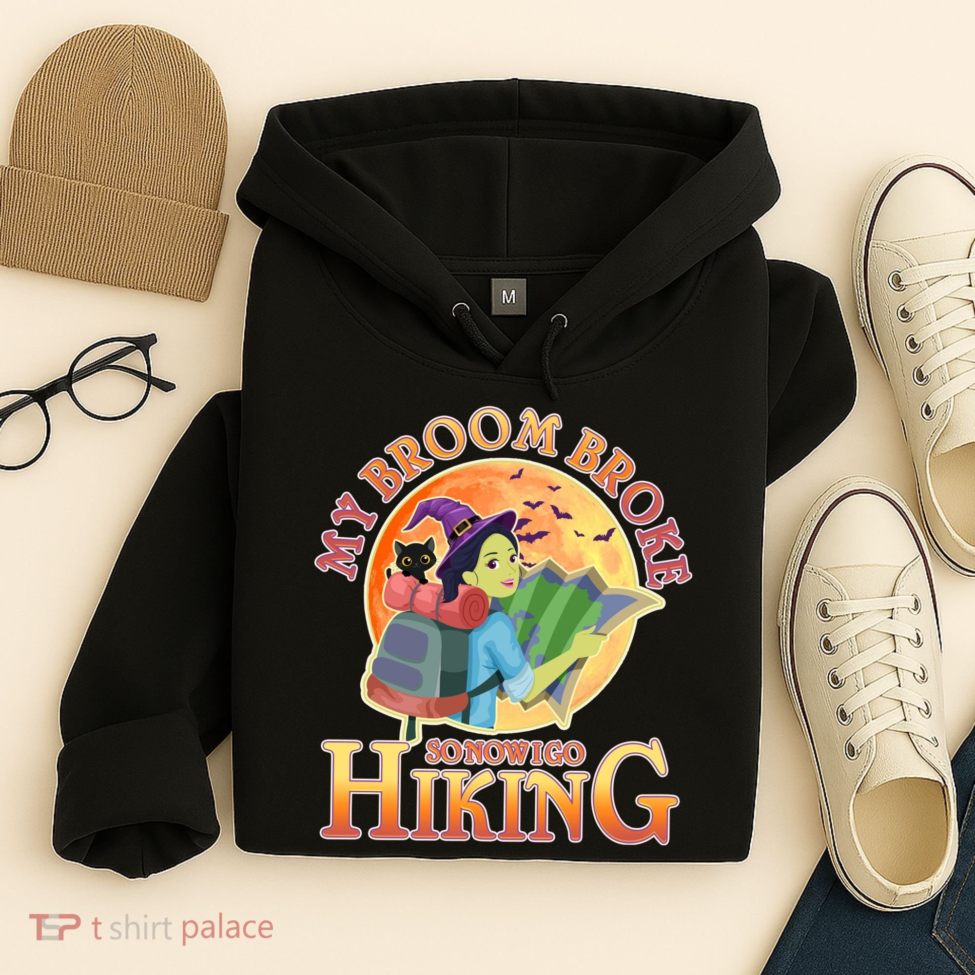 Funny Halloween My Broom Broke So Now I Go Hiking Hoodie