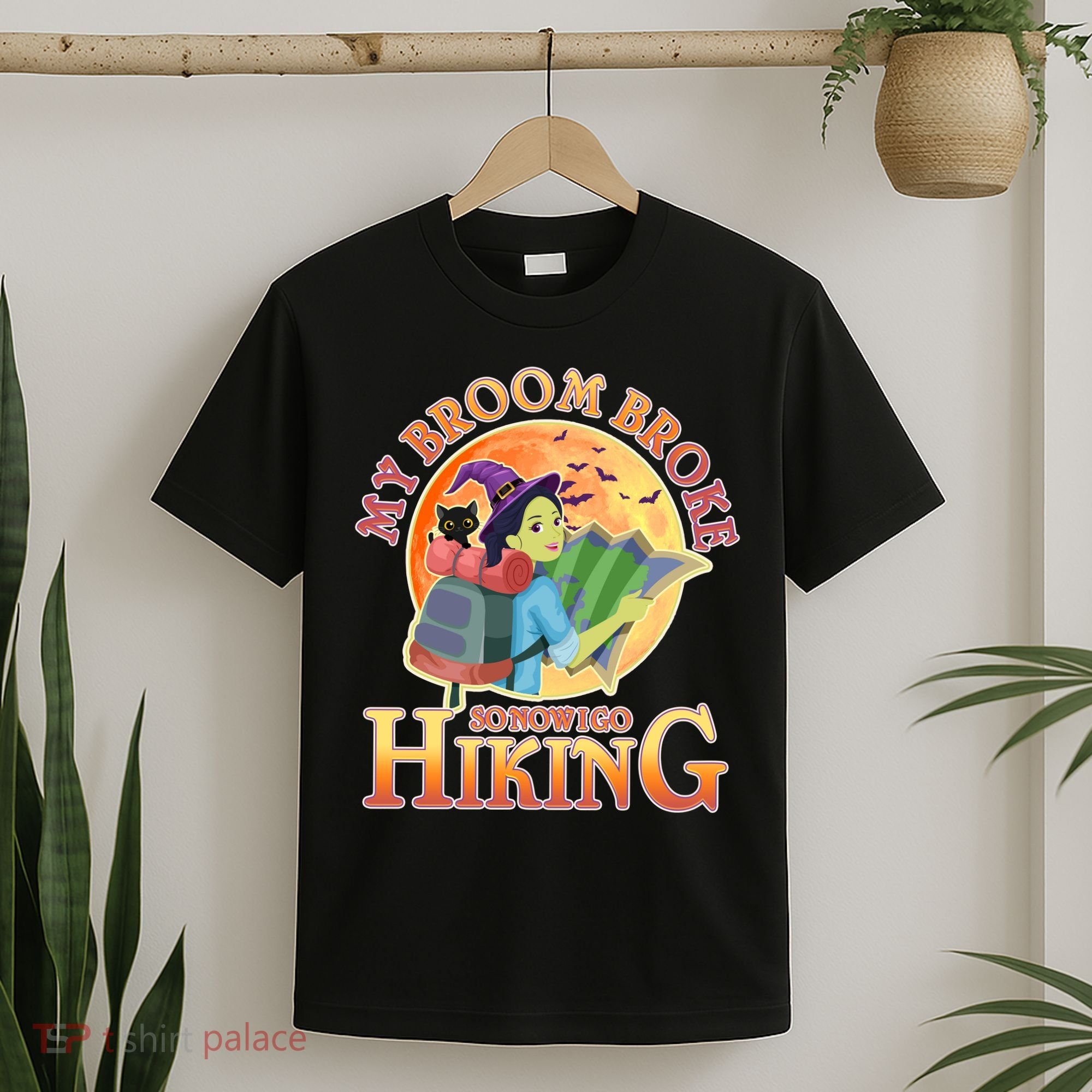 Funny Halloween My Broom Broke So Now I Go Hiking T-Shirt