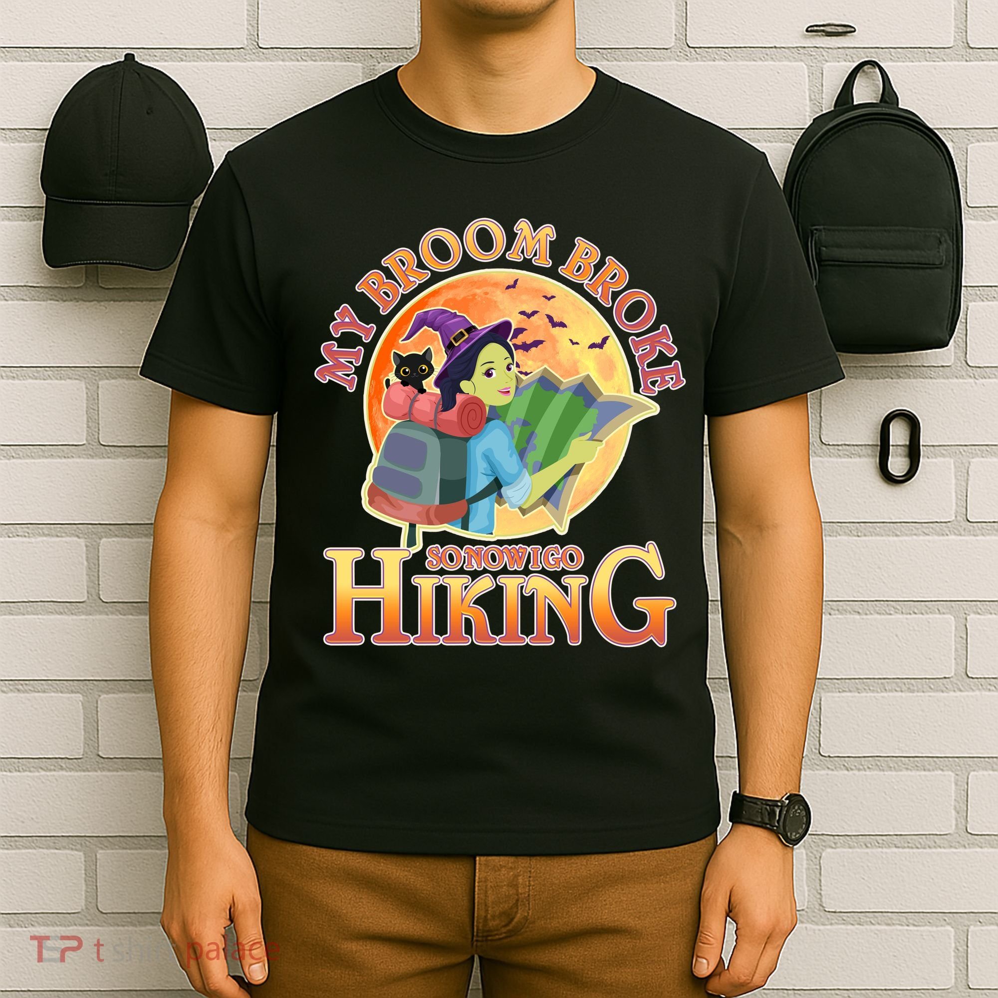 Funny Halloween My Broom Broke So Now I Go Hiking T-Shirt