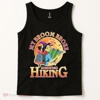 Funny Halloween My Broom Broke So Now I Go Hiking Tank Top thumb 2