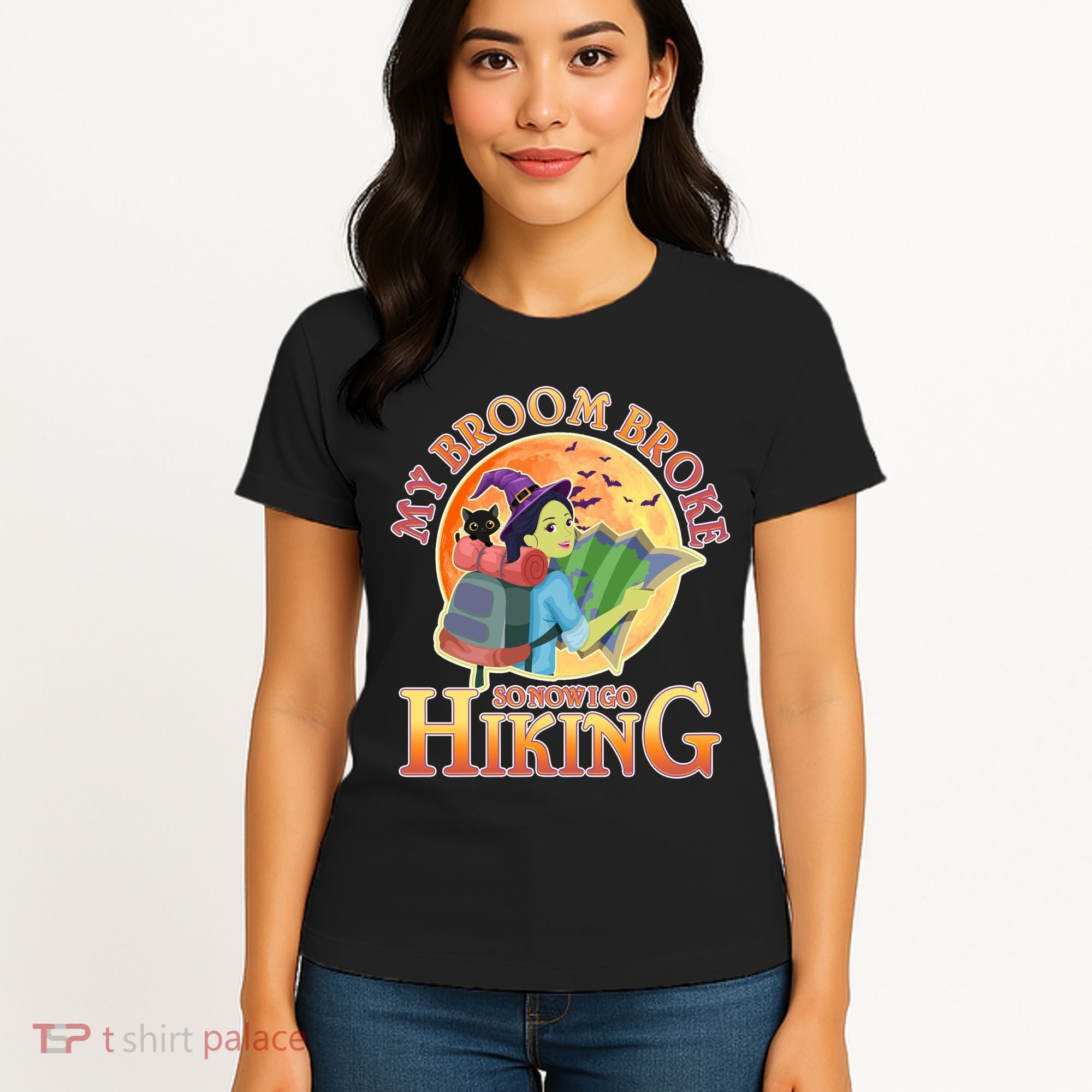 Funny Halloween My Broom Broke So Now I Go Hiking Women's T-Shirt