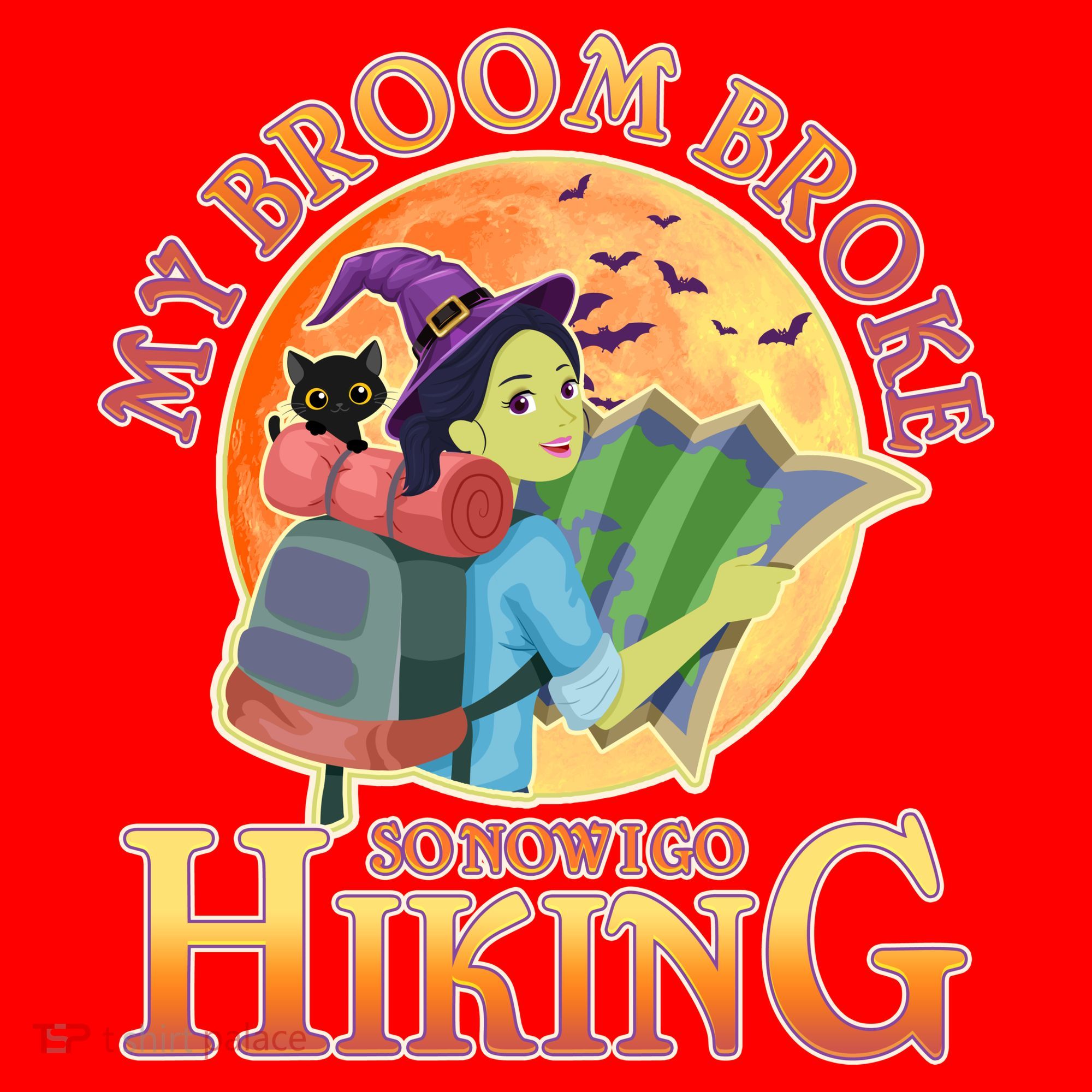 Funny Halloween My Broom Broke So Now I Go Hiking Santa Hat