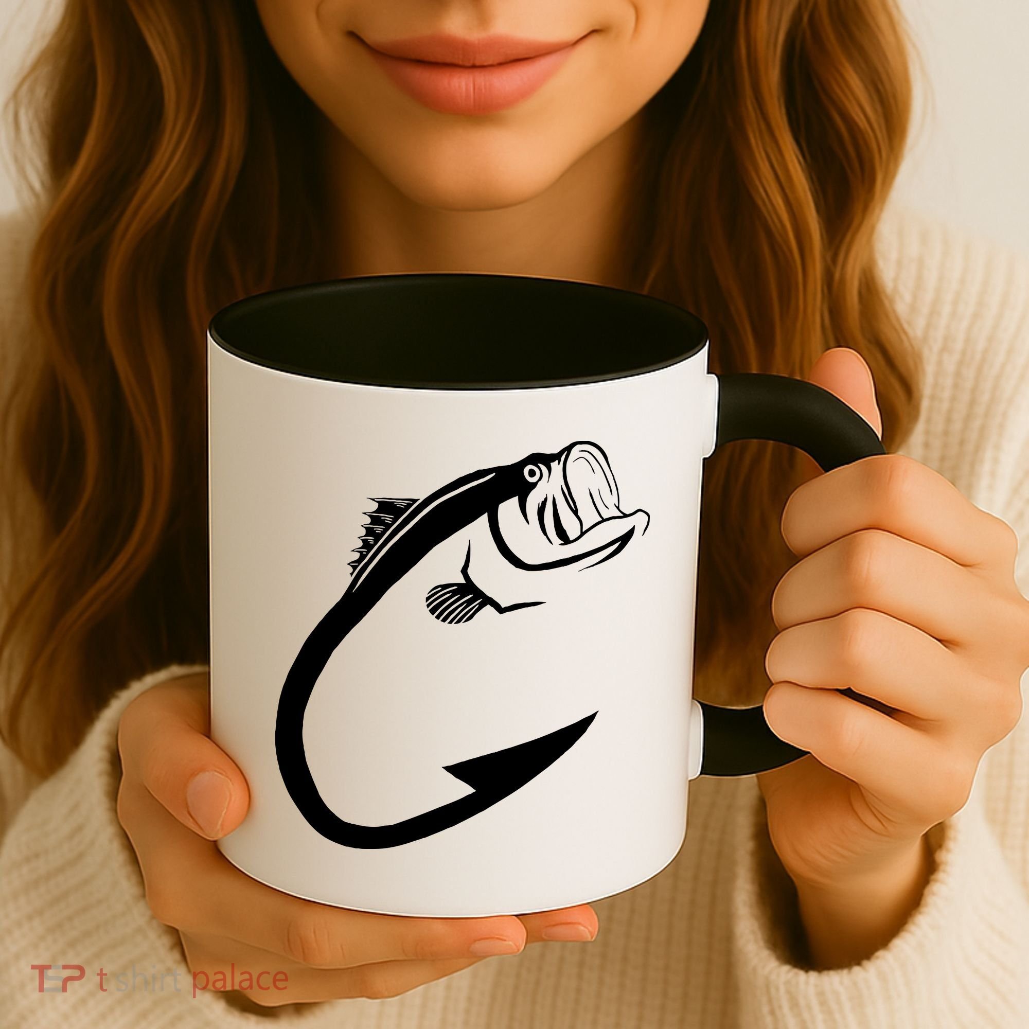 Fish Hook Minimal Art Cool Fishing Lover Art Lover Gift Coffee Mug