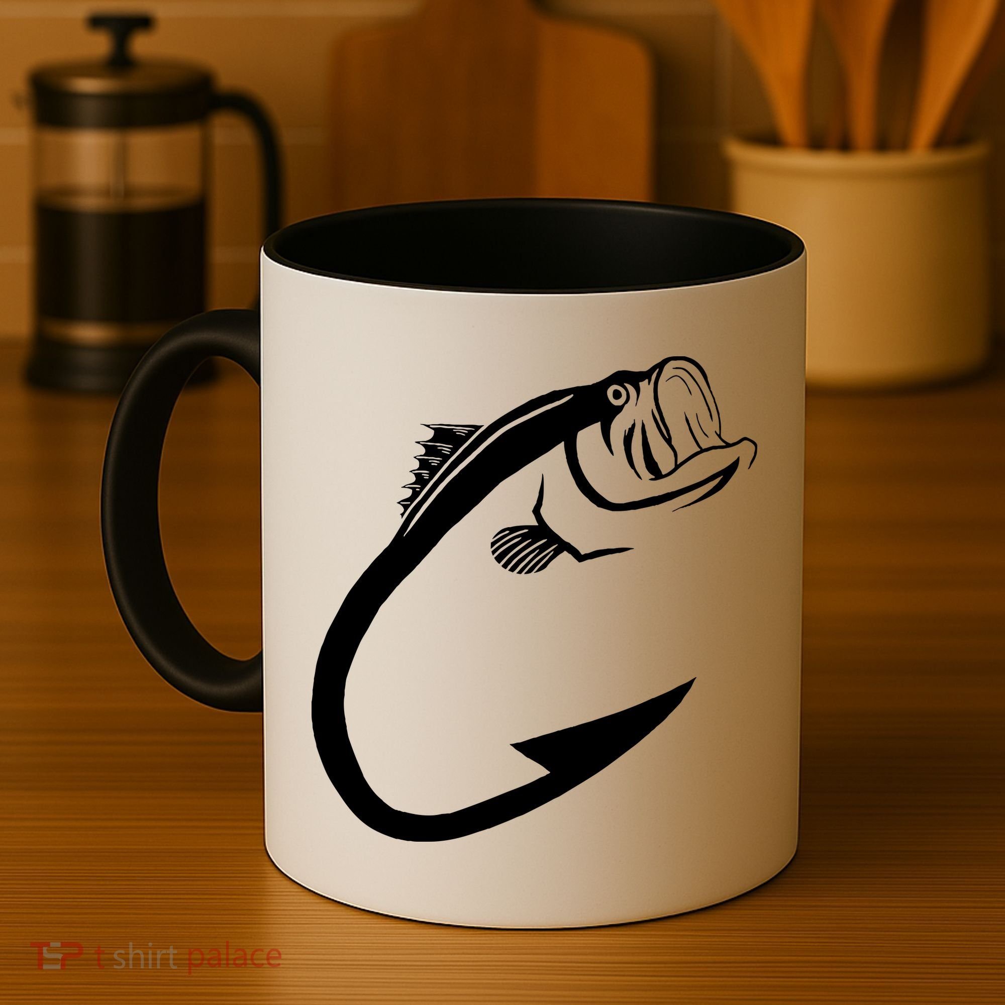 Fish Hook Minimal Art Cool Fishing Lover Art Lover Gift Coffee Mug