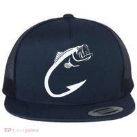 Fish Hook Minimal Art Cool Fishing Lover Art Lover Gift Flat Bill Trucker Hat thumb 0