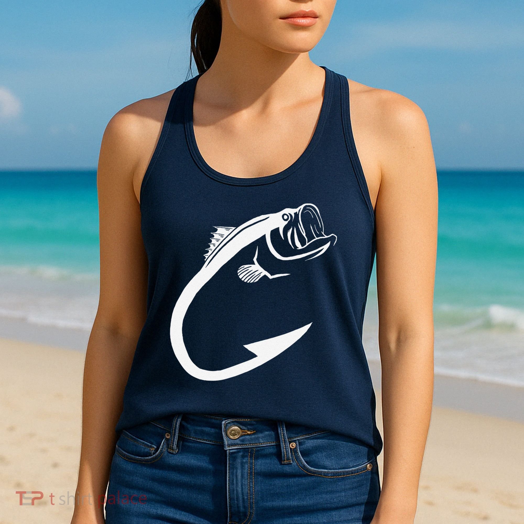 Fish Hook Minimal Art Cool Fishing Lover Art Lover Gift Women's Tank Top