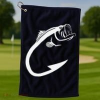 Fish Hook Minimal Art Cool Fishing Lover Art Lover Gift Golf Towel thumb 1