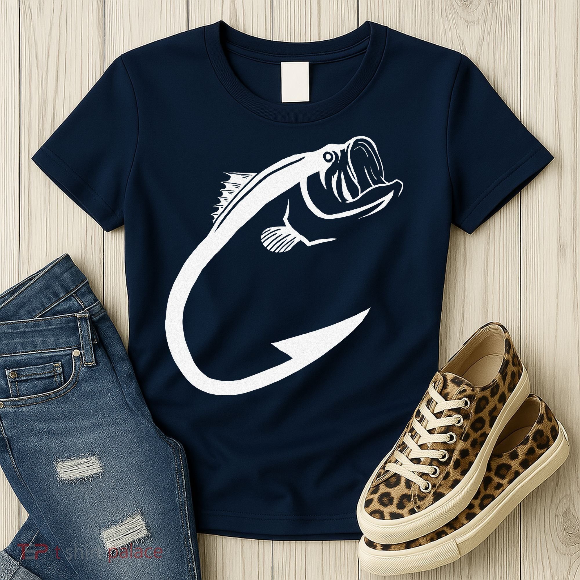 Fish Hook Minimal Art Cool Fishing Lover Art Lover Gift Women's T-Shirt
