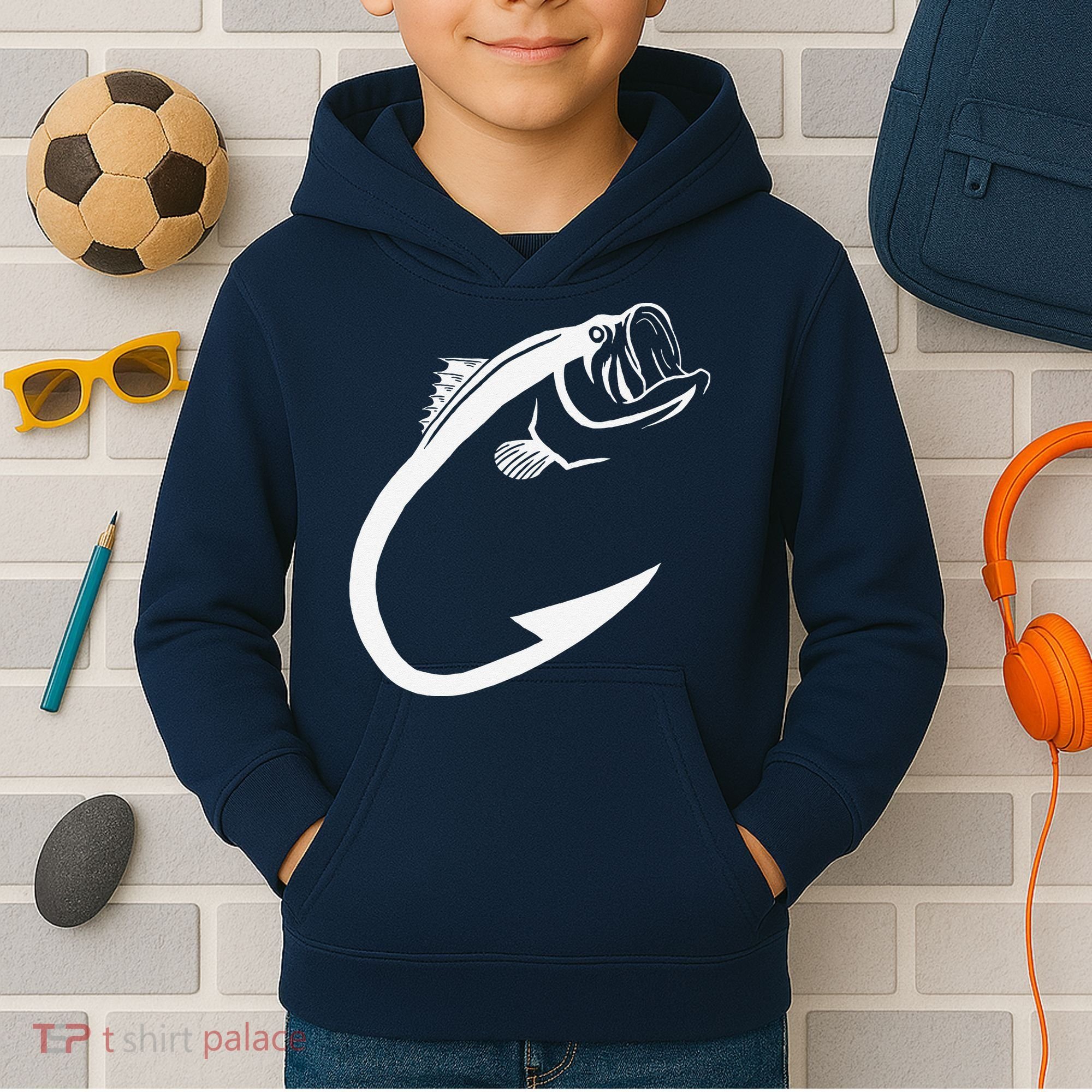 Fish Hook Minimal Art Cool Fishing Lover Art Lover Gift Kids Hoodie