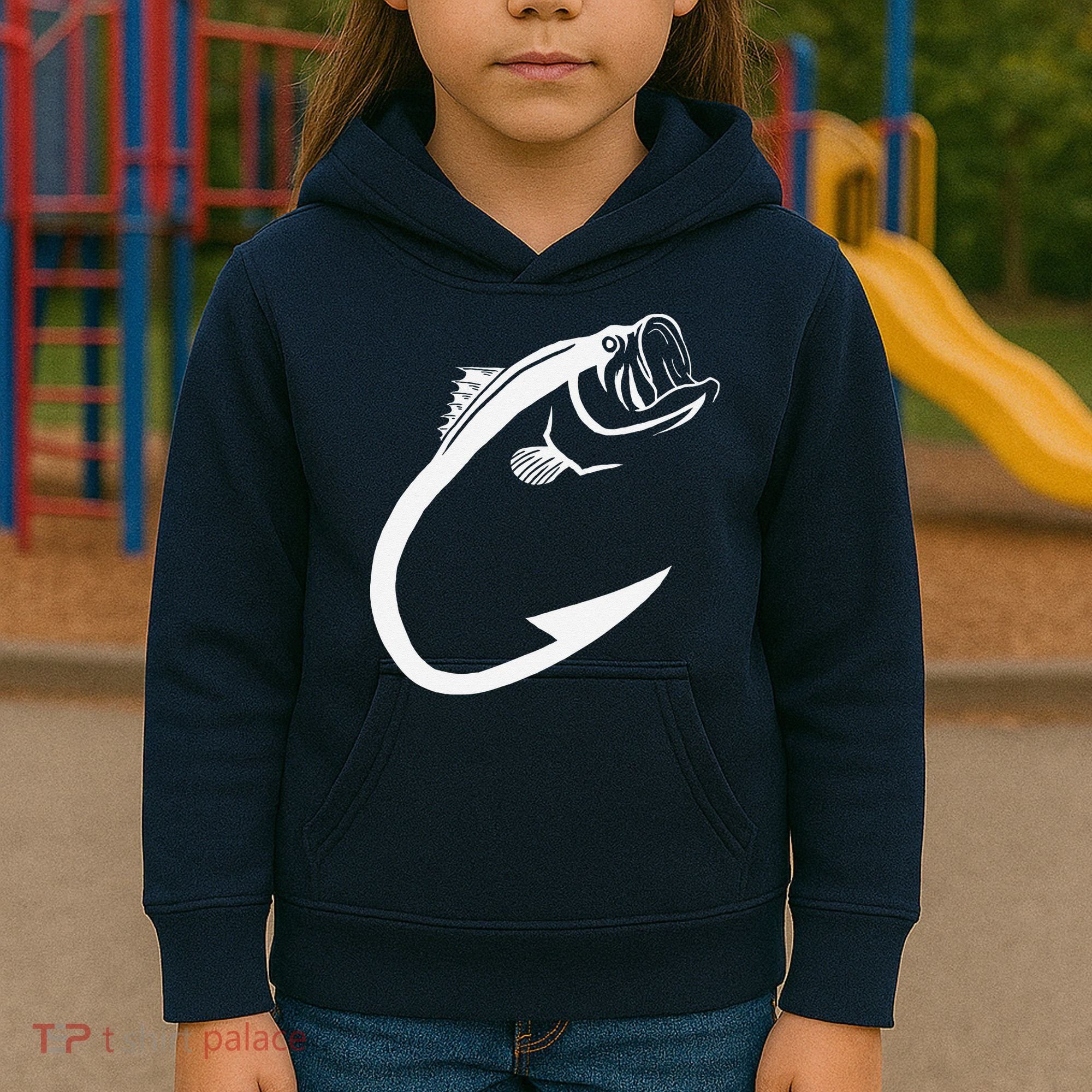 Fish Hook Minimal Art Cool Fishing Lover Art Lover Gift Kids Hoodie