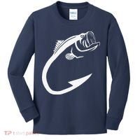 Fish Hook Minimal Art Cool Fishing Lover Art Lover Gift Kids Long Sleeve Shirt thumb 0