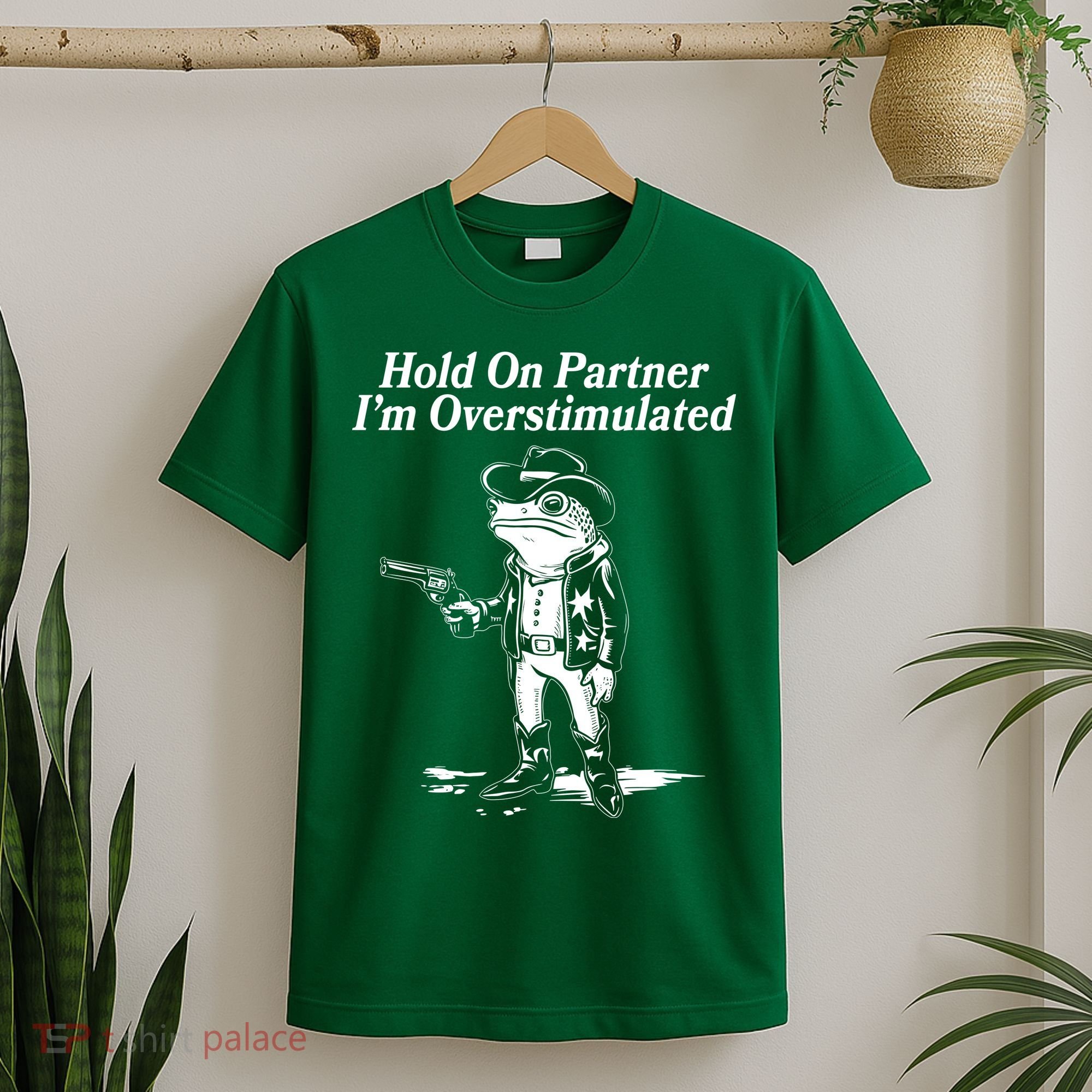 Funny Hold On Partner Im Overstimulated Western Cowboy Frog Toad T-Shirt