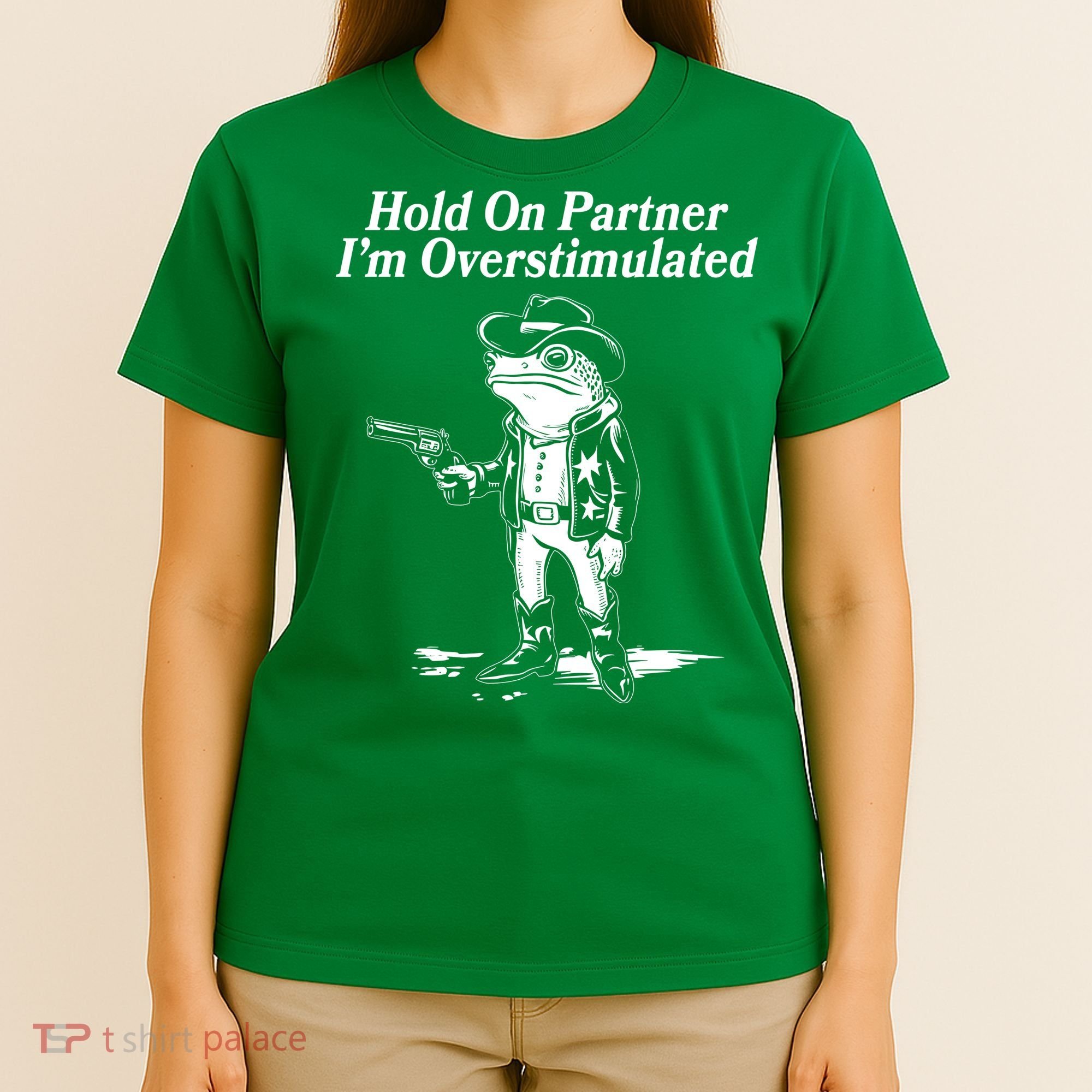 Funny Hold On Partner Im Overstimulated Western Cowboy Frog Toad T-Shirt