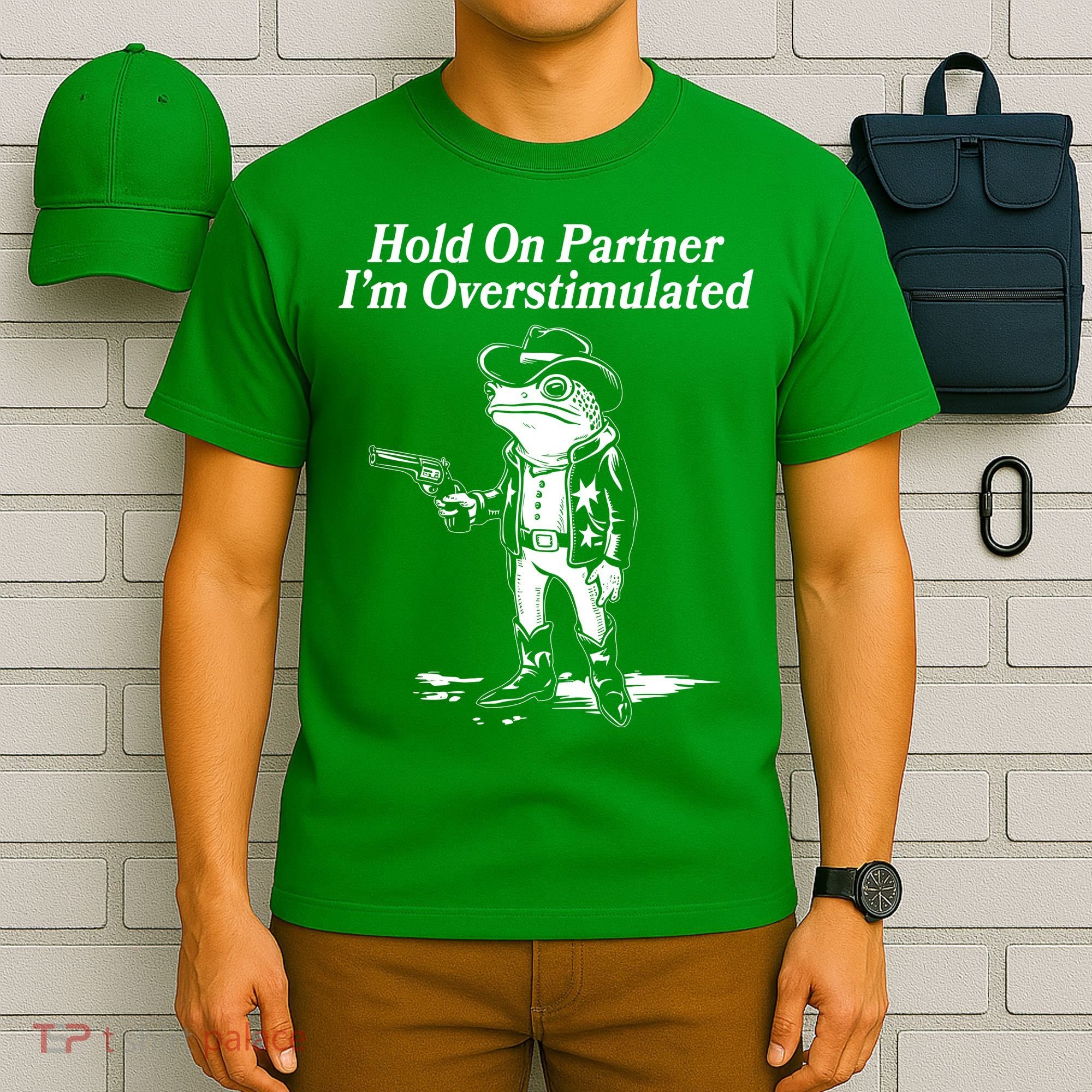 Funny Hold On Partner Im Overstimulated Western Cowboy Frog Toad T-Shirt