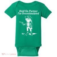 Funny Hold On Partner Im Overstimulated Western Cowboy Frog Toad Baby Bodysuit thumb 0