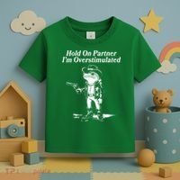 Funny Hold On Partner Im Overstimulated Western Cowboy Frog Toad Toddler T-Shirt thumb 3