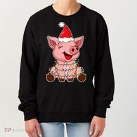 Festive Holiday Pig with Santa Hat Hilarious Gift Women's Sweatshirt thumb 0