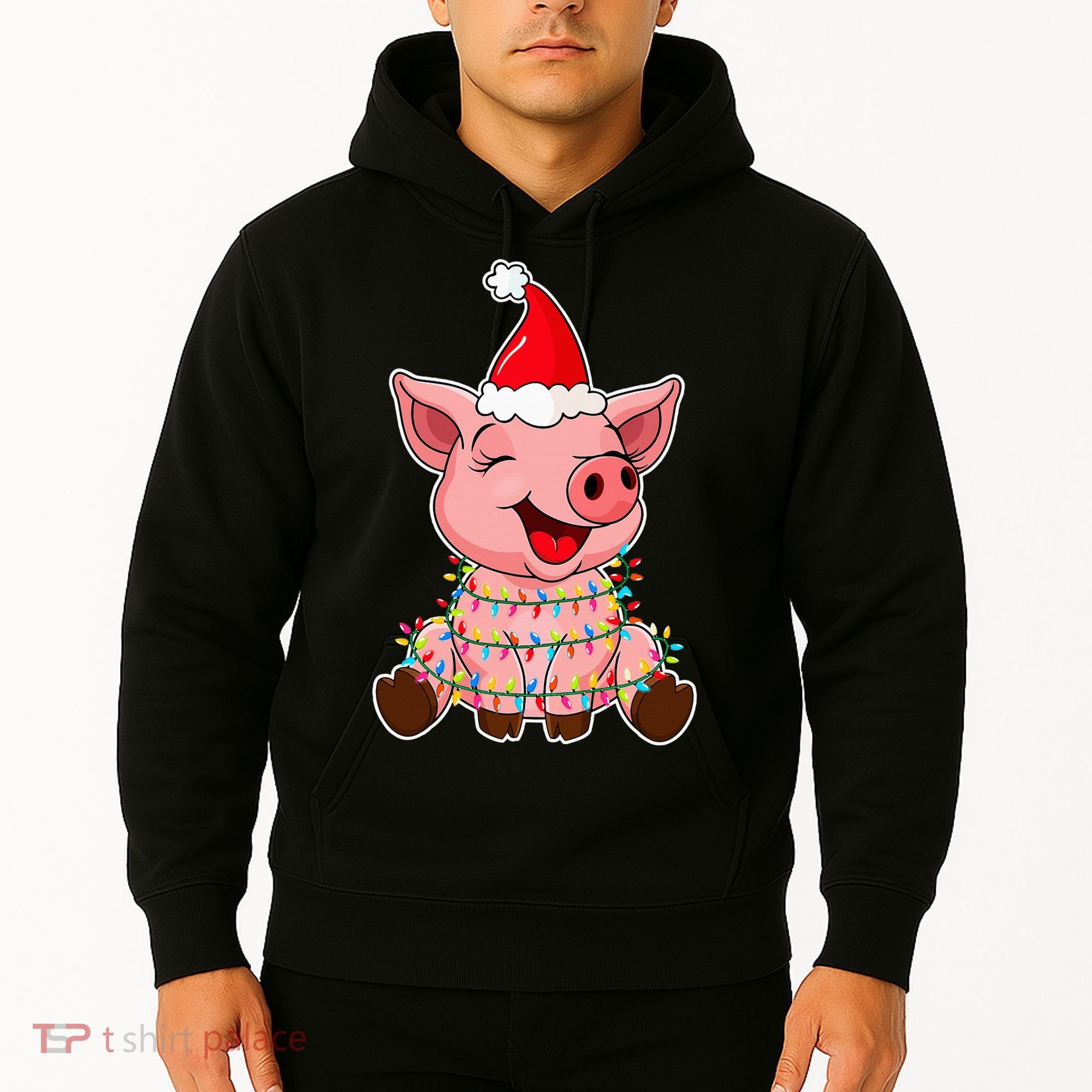 Festive Holiday Pig with Santa Hat Hilarious Gift Hoodie