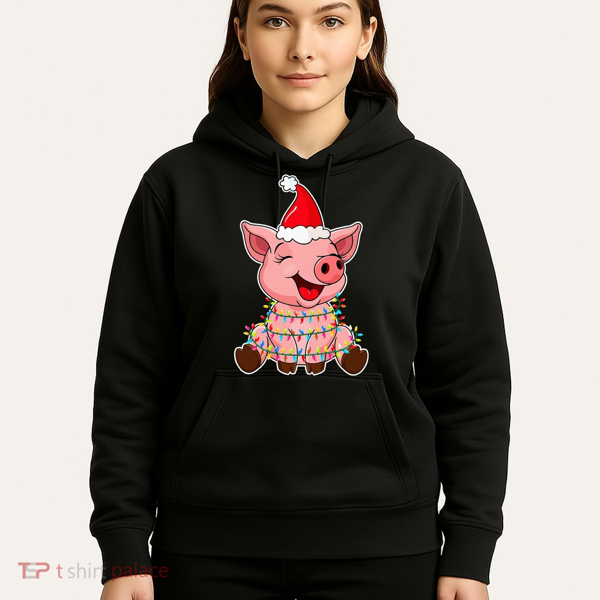 Festive Holiday Pig with Santa Hat Hilarious Gift Hoodie