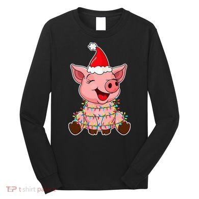 Festive Holiday Pig with Santa Hat Hilarious Gift Long Sleeve Shirt