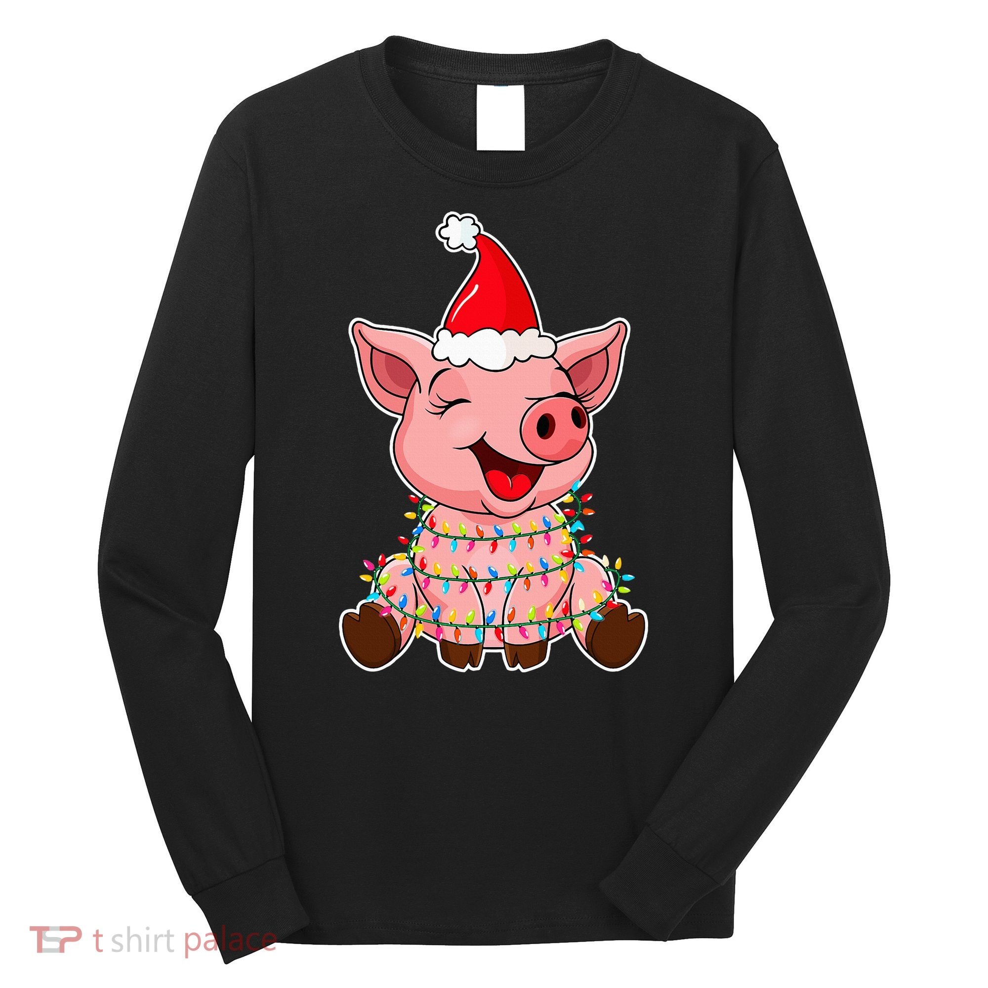 Festive Holiday Pig with Santa Hat Hilarious Gift Long Sleeve Shirt