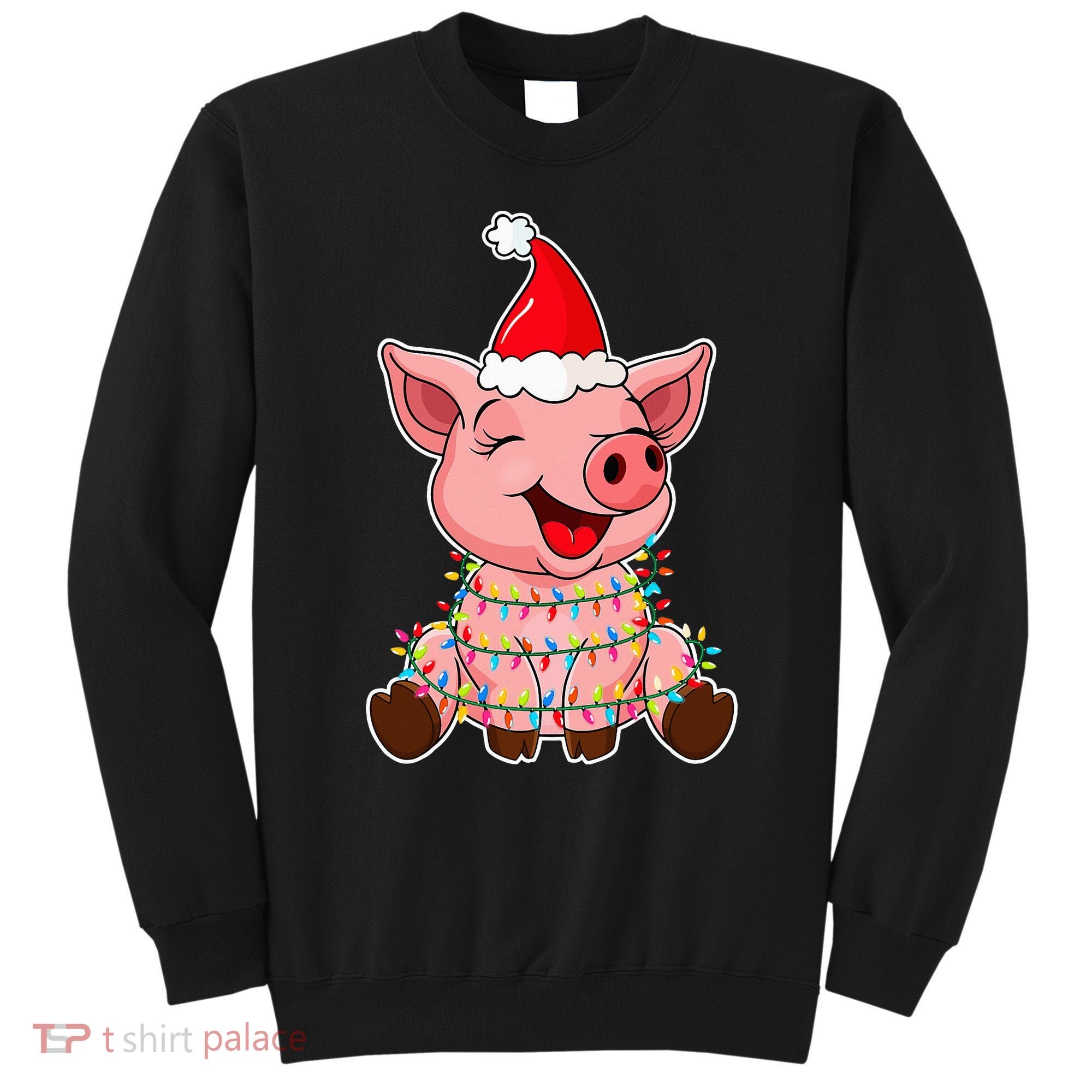 Festive Holiday Pig with Santa Hat Hilarious Gift Sweatshirt
