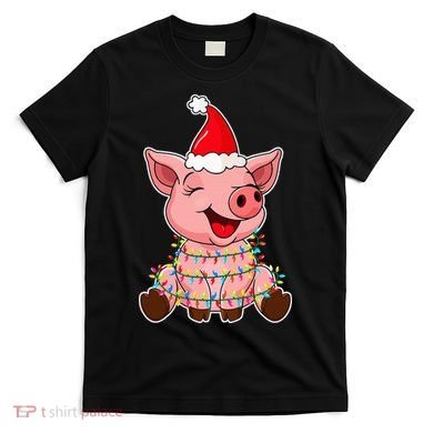 Festive Holiday Pig with Santa Hat Hilarious Gift T-Shirt