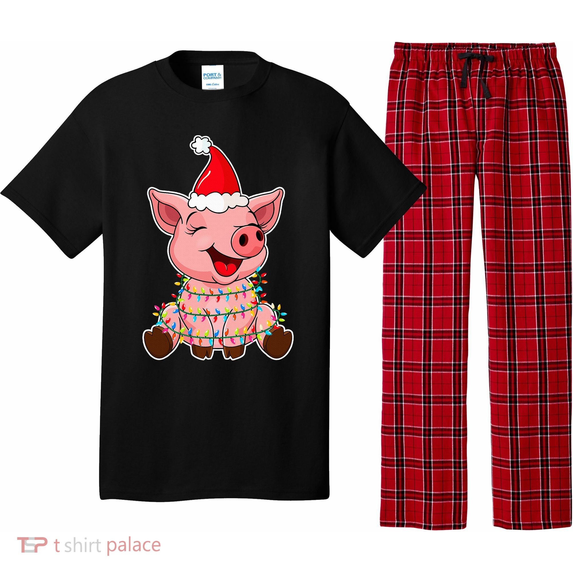 Festive Holiday Pig with Santa Hat Hilarious Gift Pajama Set