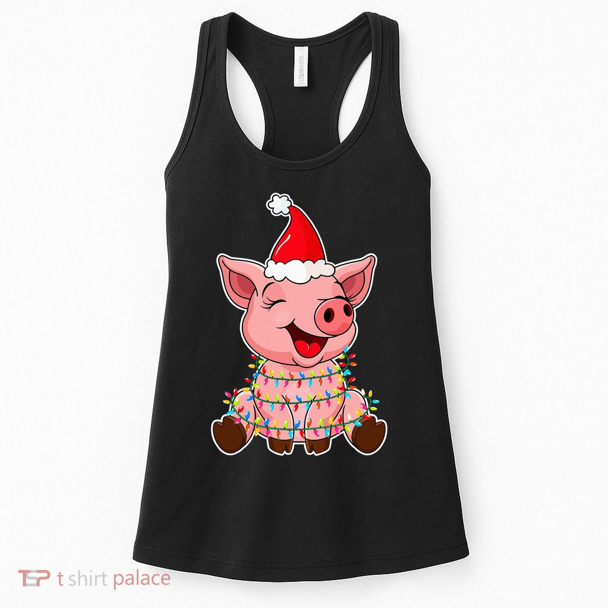 Festive Holiday Pig with Santa Hat Hilarious Gift Women's Tank Top