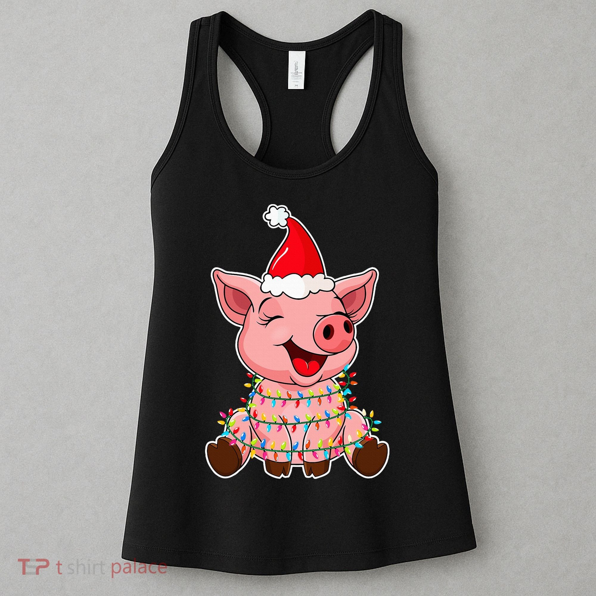 Festive Holiday Pig with Santa Hat Hilarious Gift Women's Tank Top