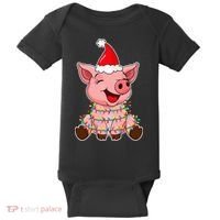 Festive Holiday Pig with Santa Hat Hilarious Gift Baby Bodysuit thumb 0
