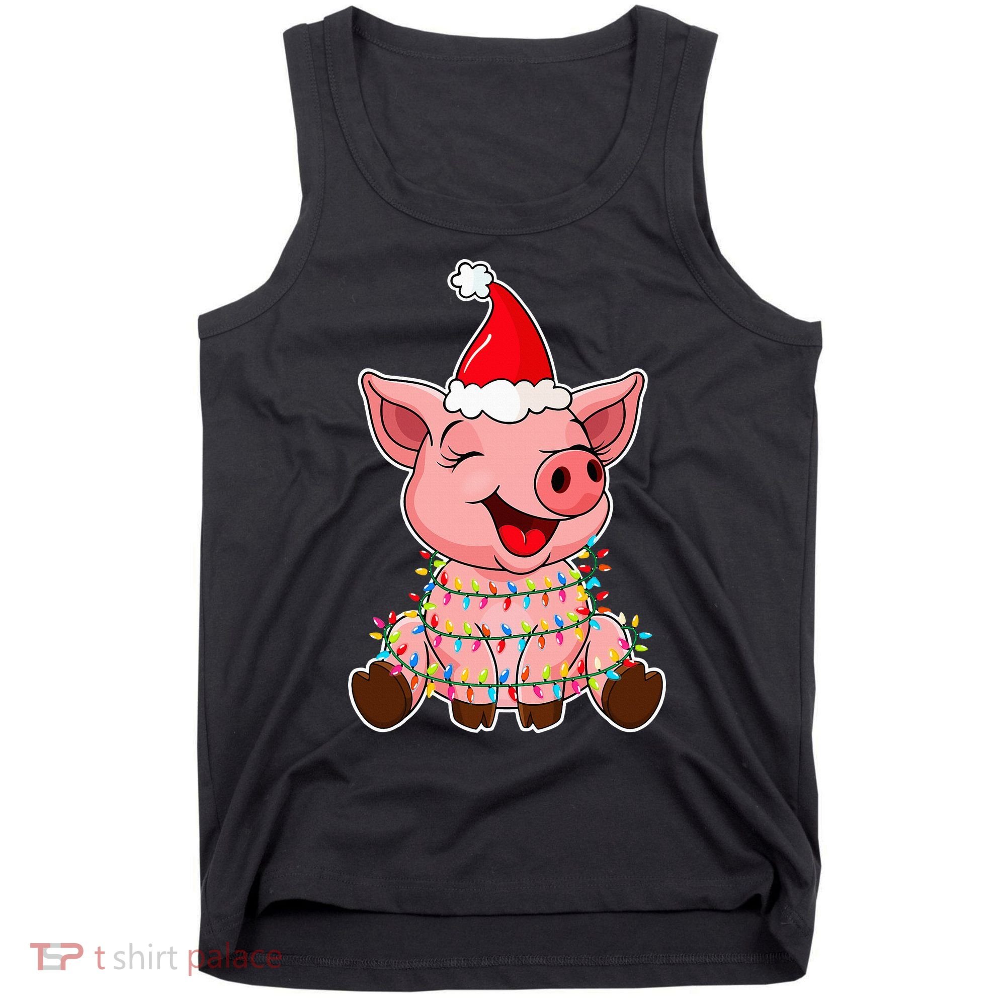 Festive Holiday Pig with Santa Hat Hilarious Gift Tank Top