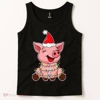 Festive Holiday Pig with Santa Hat Hilarious Gift Tank Top thumb 2