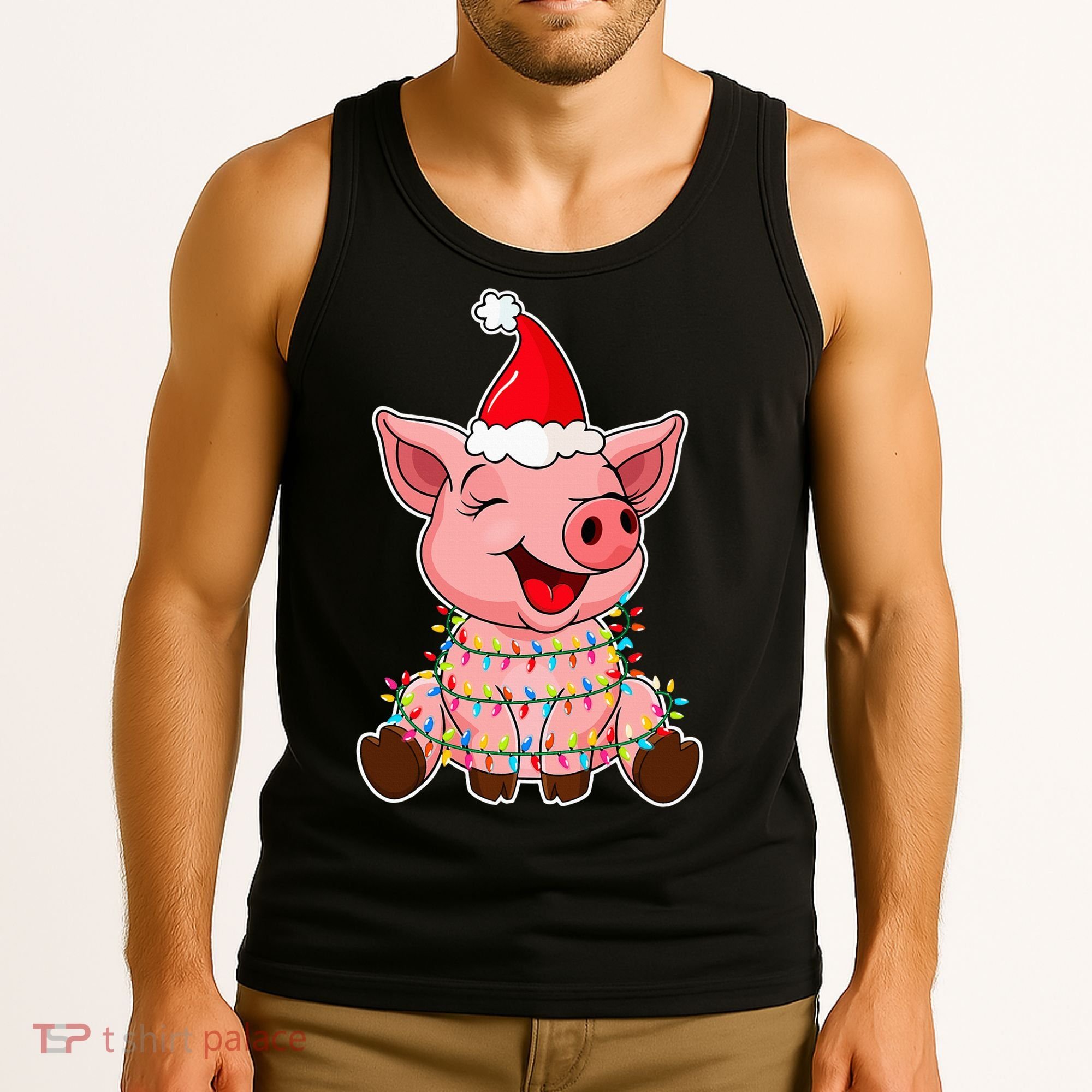 Festive Holiday Pig with Santa Hat Hilarious Gift Tank Top