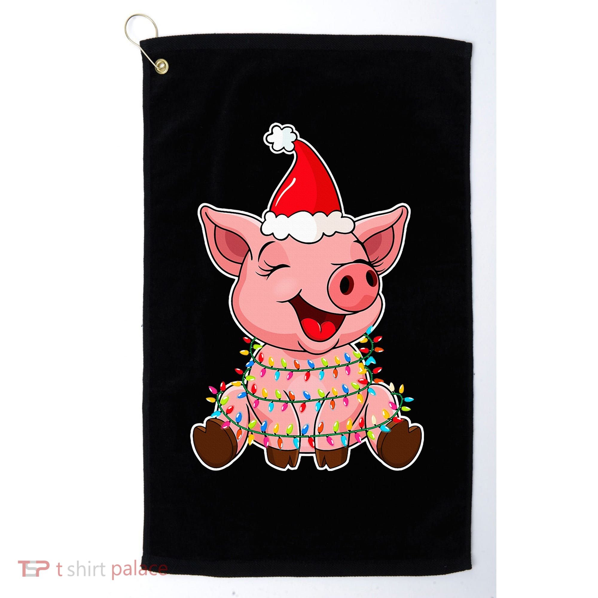 Festive Holiday Pig with Santa Hat Hilarious Gift Golf Towel
