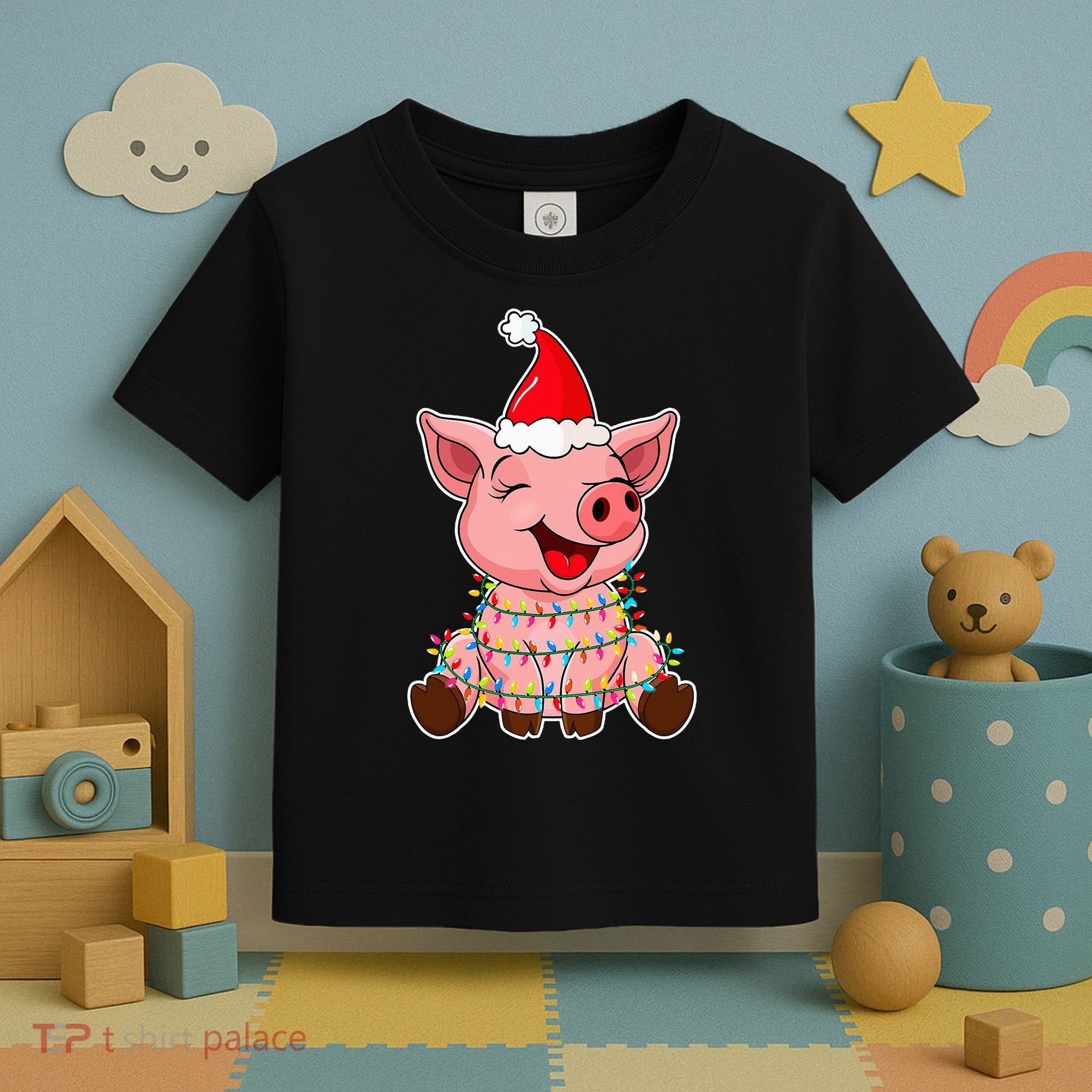 Festive Holiday Pig with Santa Hat Hilarious Gift Toddler T-Shirt