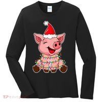 Festive Holiday Pig with Santa Hat Hilarious Gift Women's Long Sleeve Shirt thumb 0
