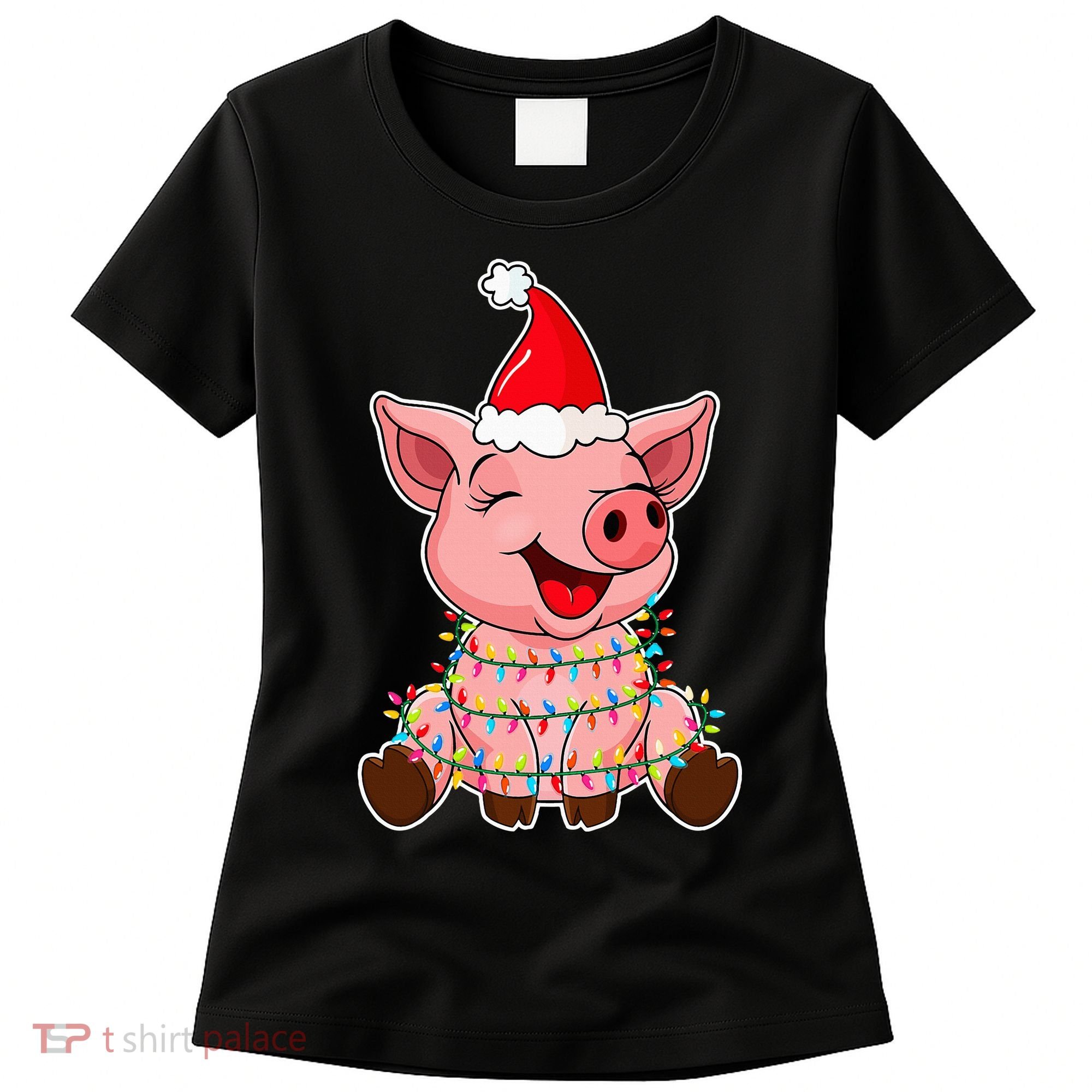 Festive Holiday Pig with Santa Hat Hilarious Gift Women's T-Shirt