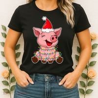 Festive Holiday Pig with Santa Hat Hilarious Gift Women's T-Shirt thumb 2