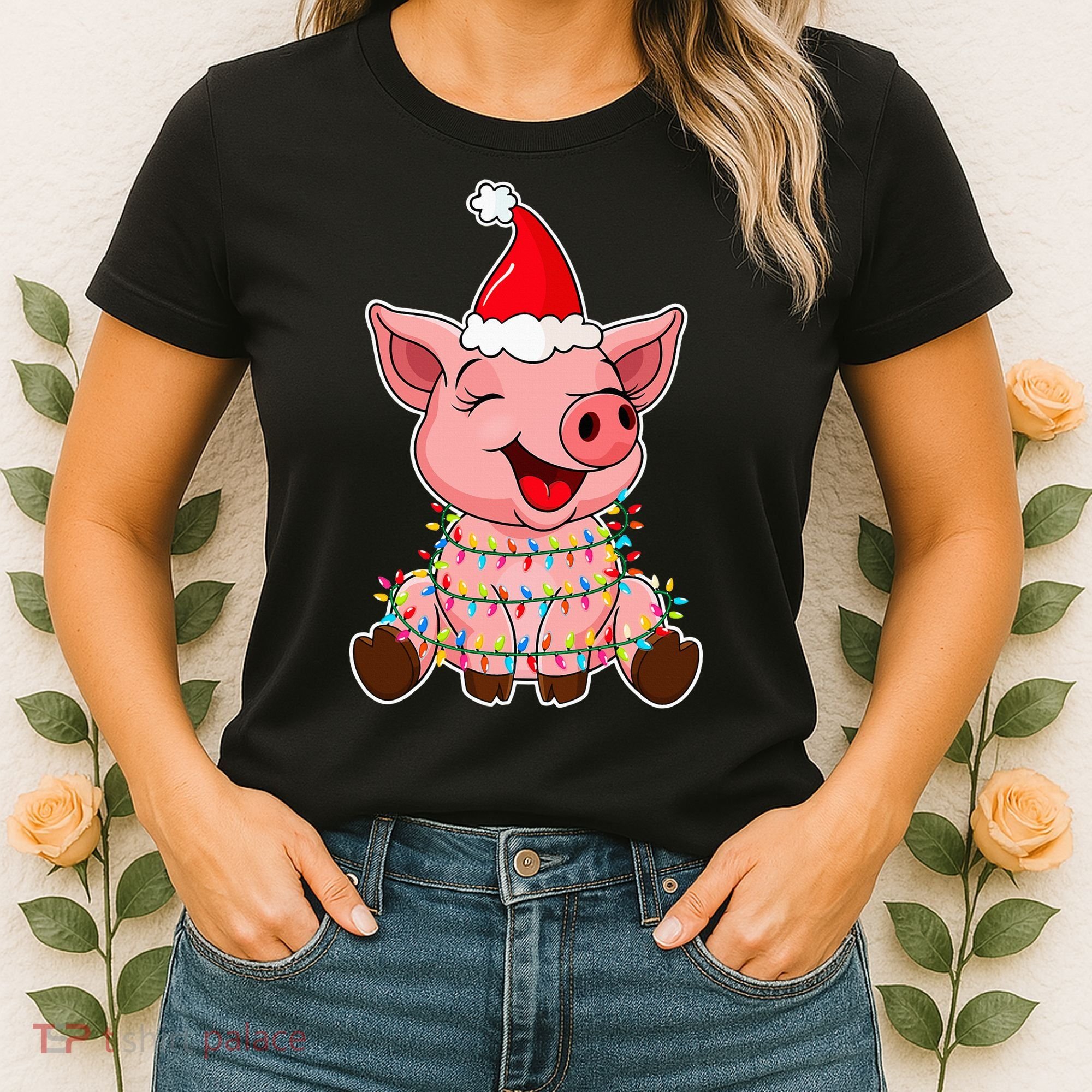 Festive Holiday Pig with Santa Hat Hilarious Gift Women's T-Shirt