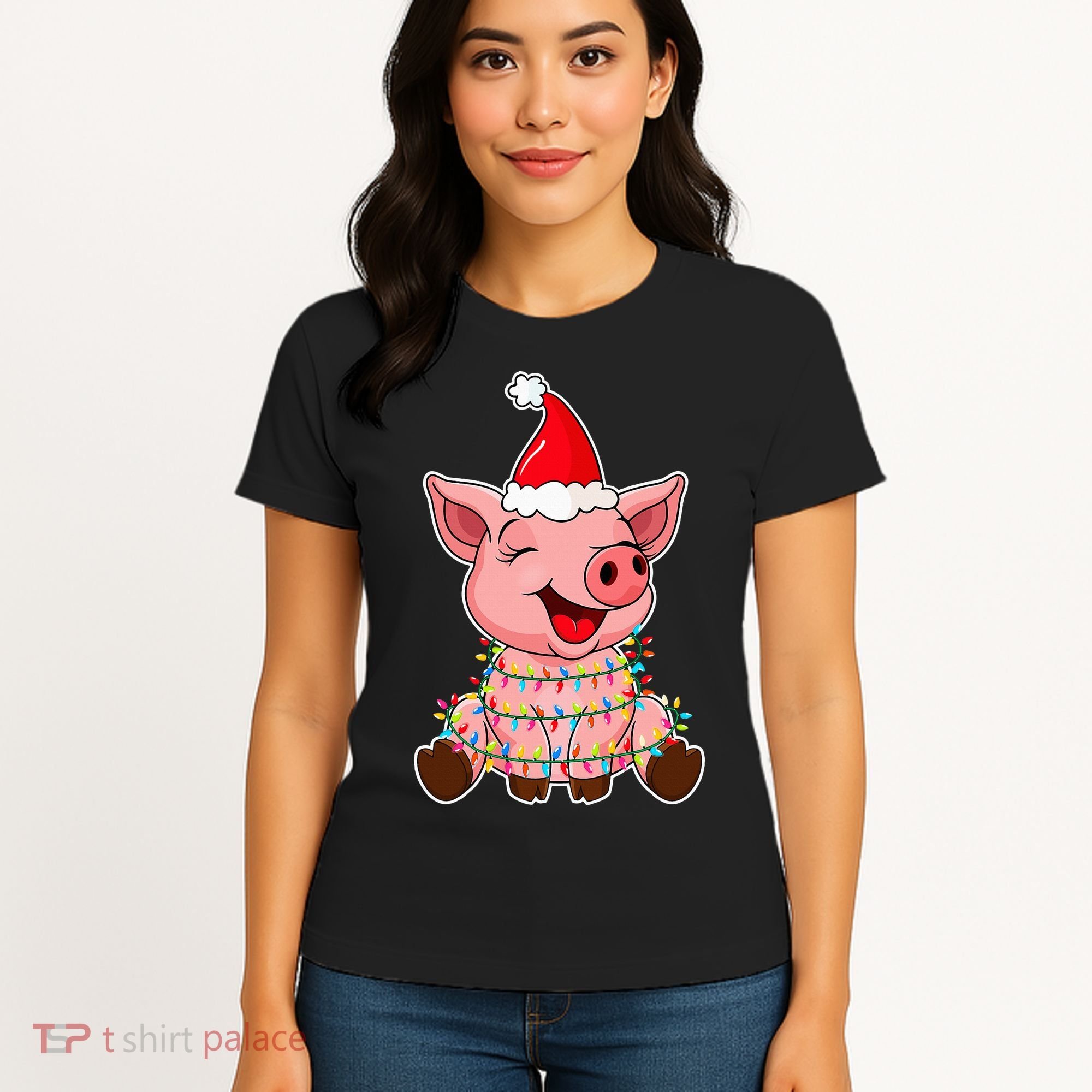 Festive Holiday Pig with Santa Hat Hilarious Gift Women's T-Shirt